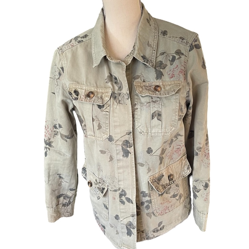 Design Lab (Lord & Taylor) Army Green/Floral Cotton Twill Utility Jacket (M)